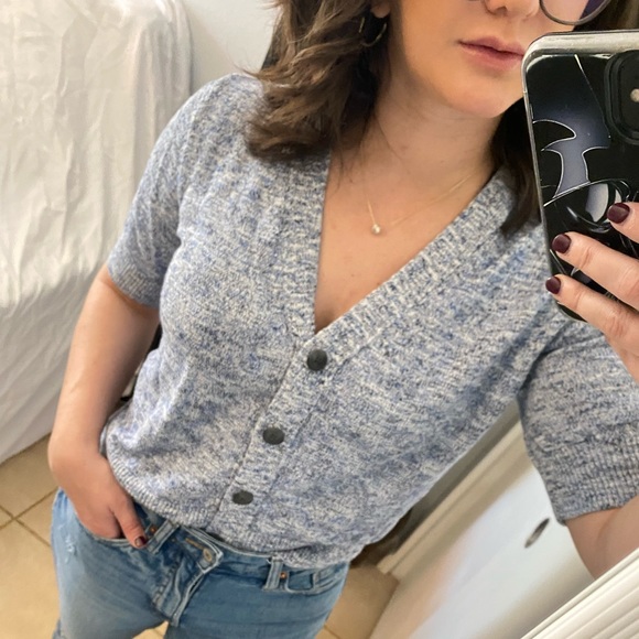 Banana Republic Factory Sweaters - Banana Republic Short-Sleeve Light Blue Sweater